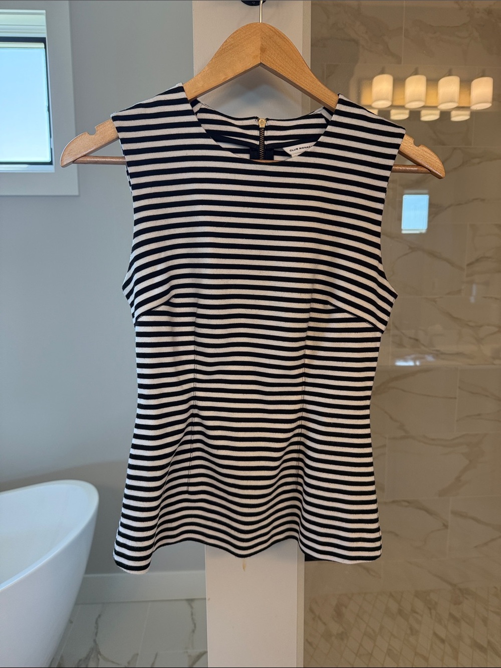 Club Monaco Black and White Striped Tank Top
